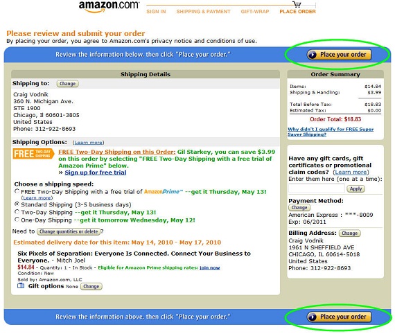 Amazon Confirmation Page With Buy Button Above & Below Fold