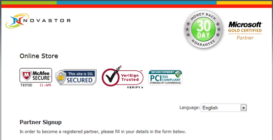Novastor Reseller Signup Page