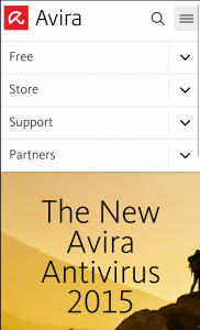 Avira homepage on mobile screen