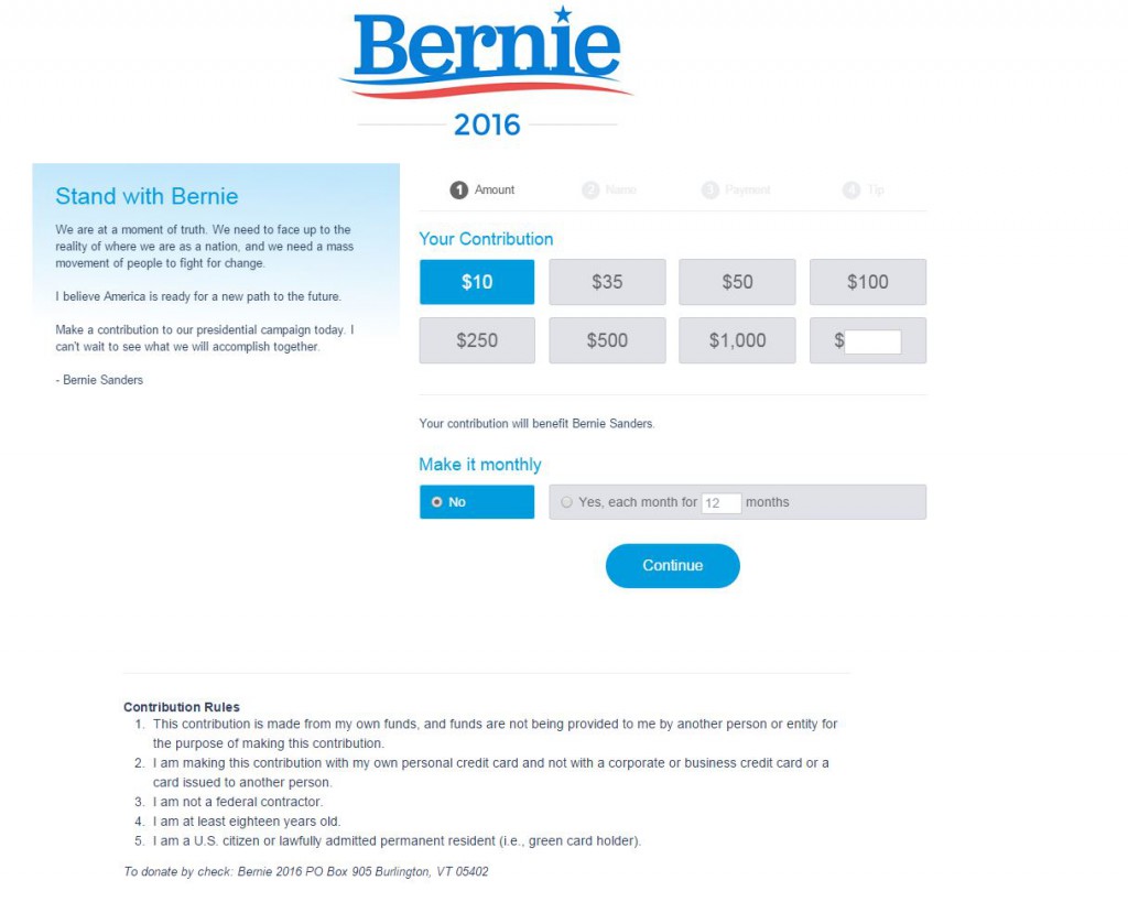 Bernie Sanders — Checkout process