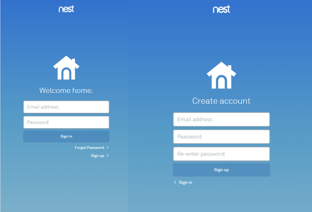 nest sign up to create account